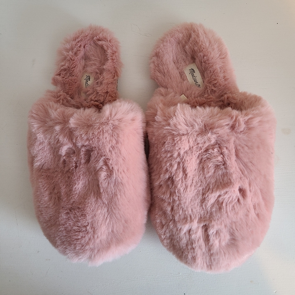 Madewell Blush Pink Fluffy Soft Quilted Scuff Slippers Recycled Faux Fur Size 7